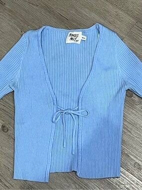 Princess Polly Powder Blue Ribbed Tie-Front Tunic
